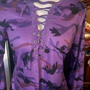 Purple Camouflage Lace-Up Top